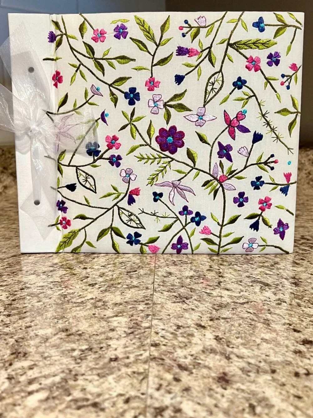 *NEW* Elegant Floral Embroidered Fabric Scrapbook With Organza Bow - 20 Pages!!!
